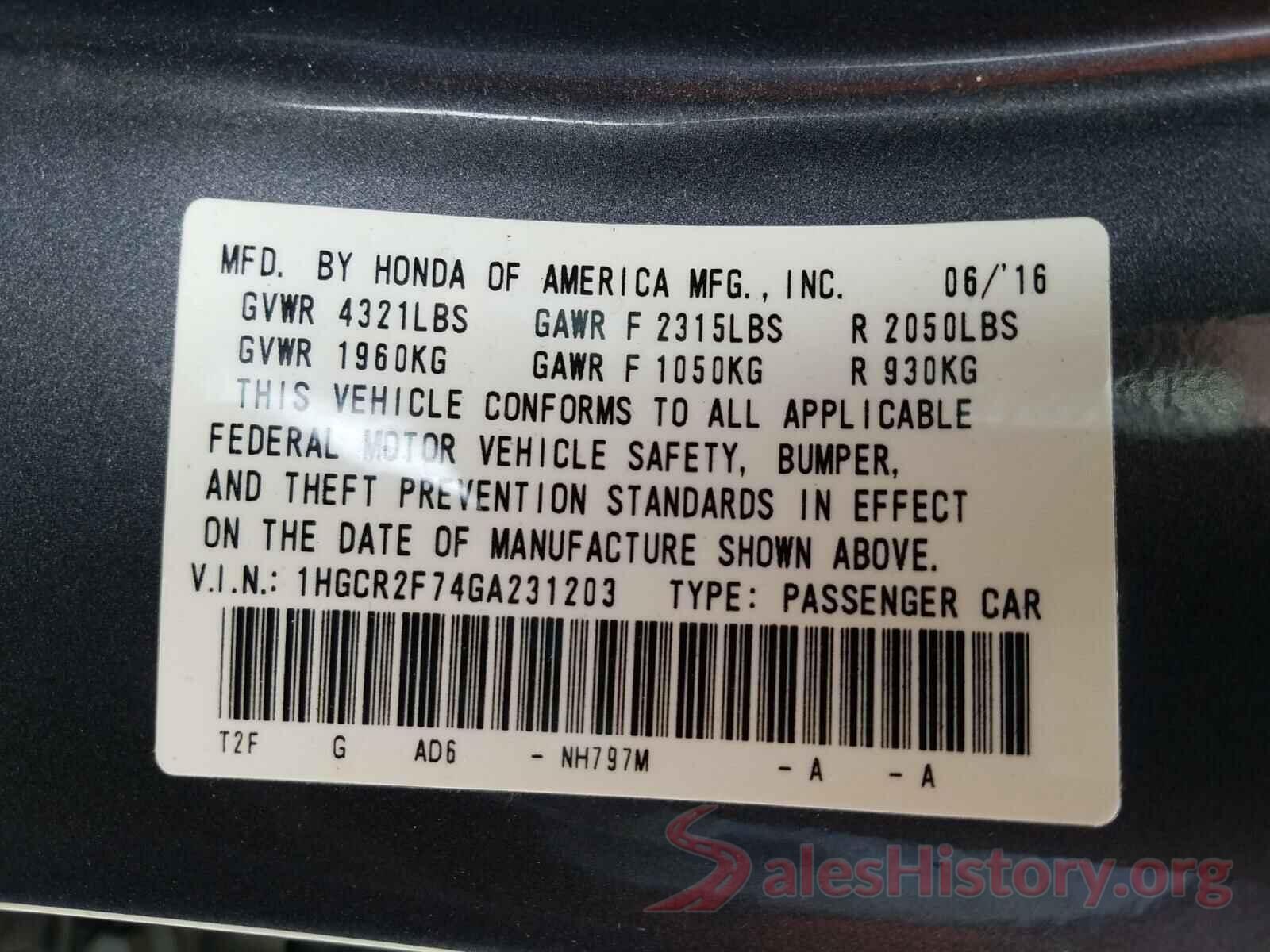 1HGCR2F74GA231203 2016 HONDA ACCORD