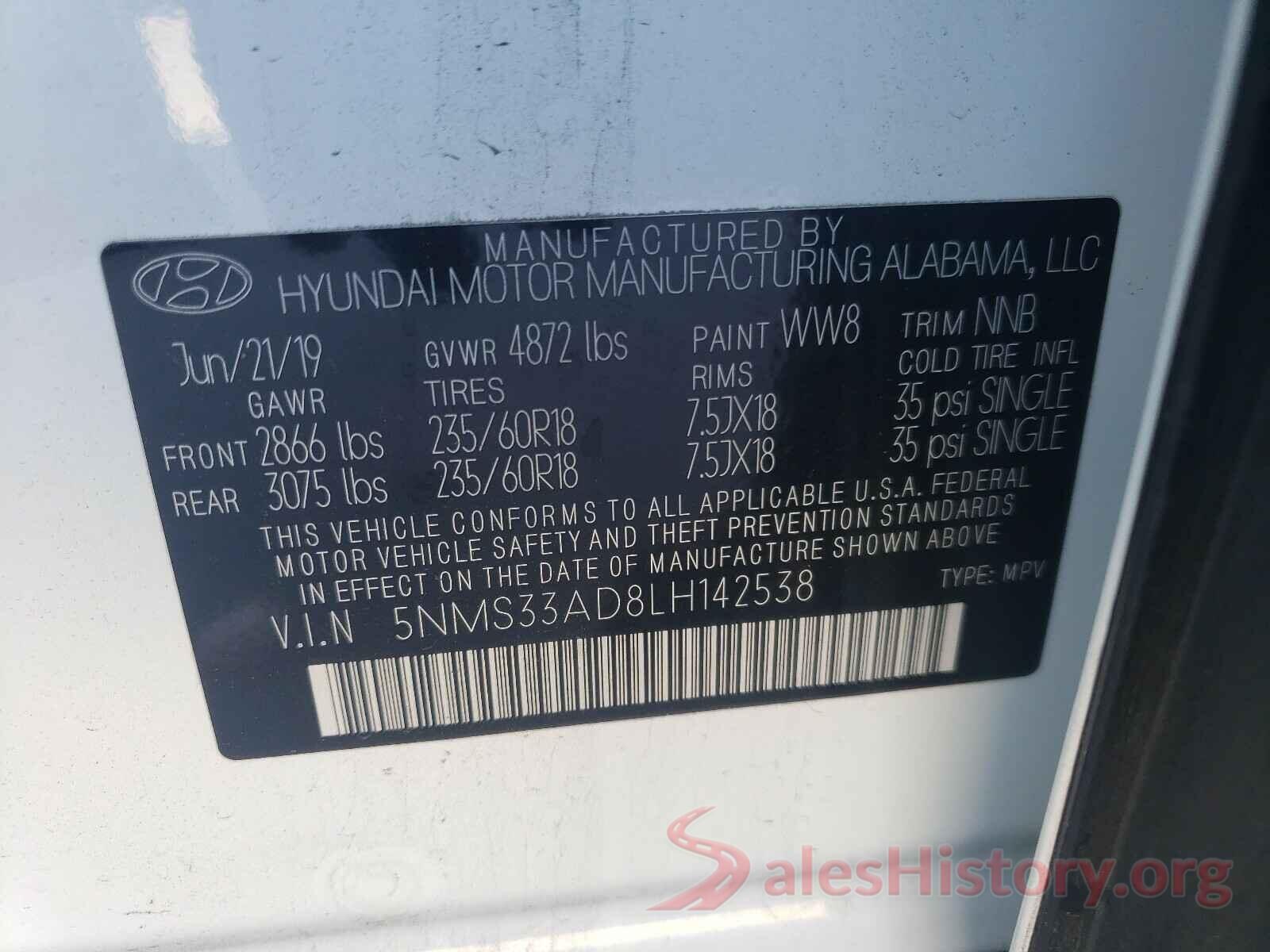 5NMS33AD8LH142538 2020 HYUNDAI SANTA FE