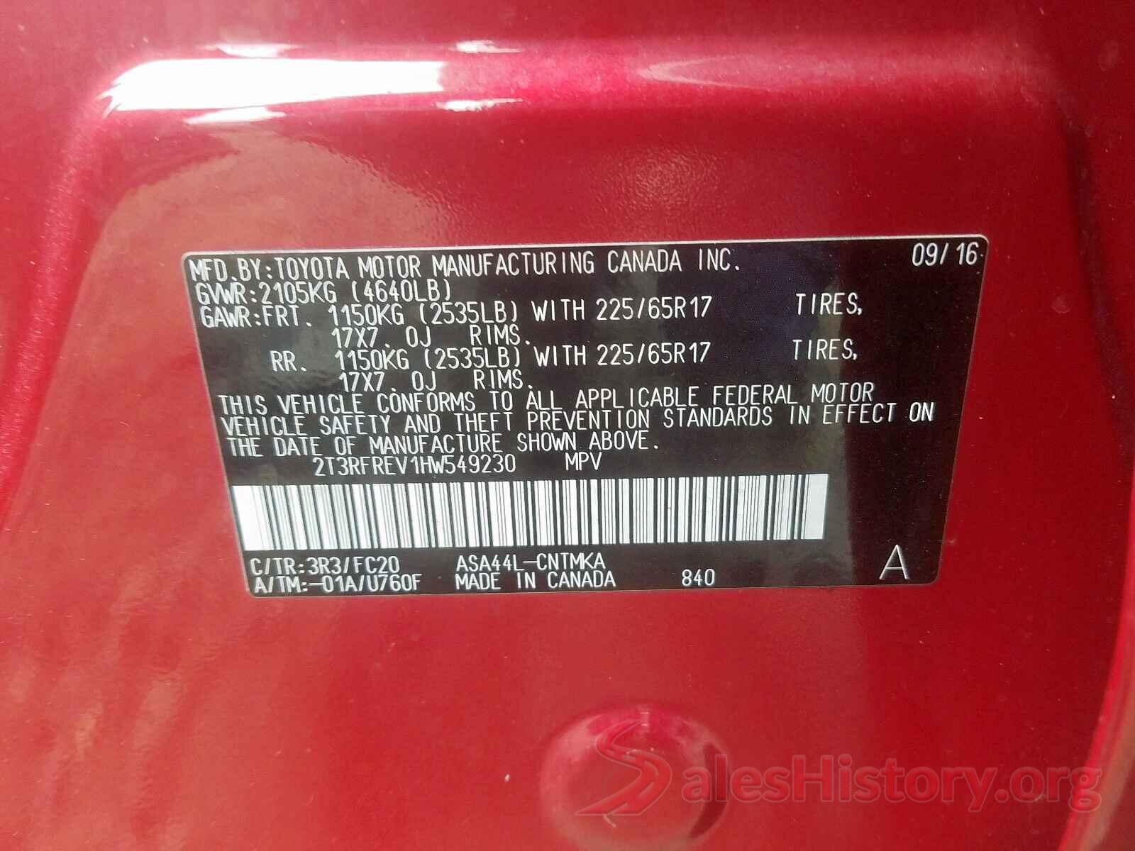 2T3RFREV1HW549230 2017 TOYOTA RAV4