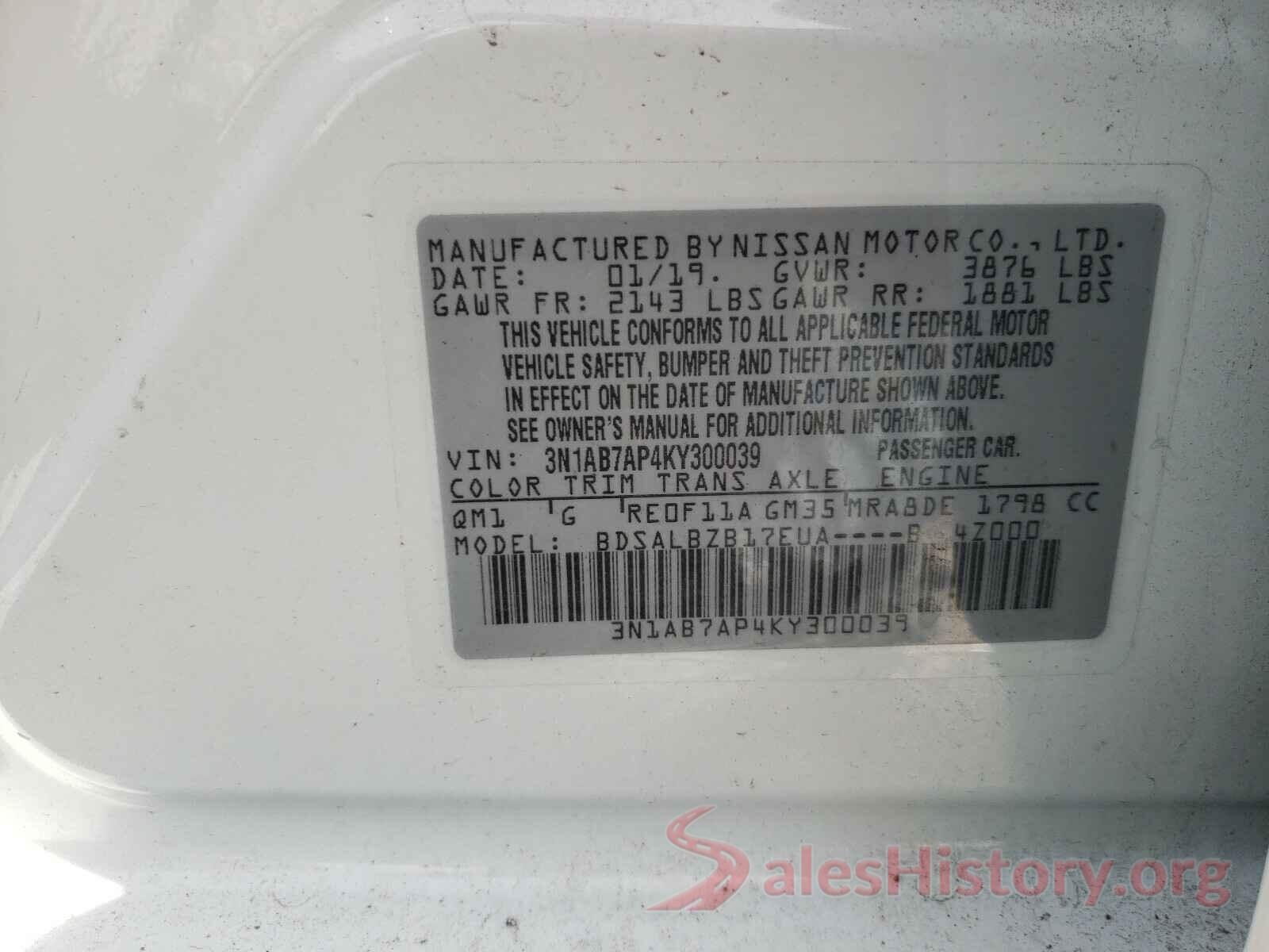 3N1AB7AP4KY300039 2019 NISSAN SENTRA