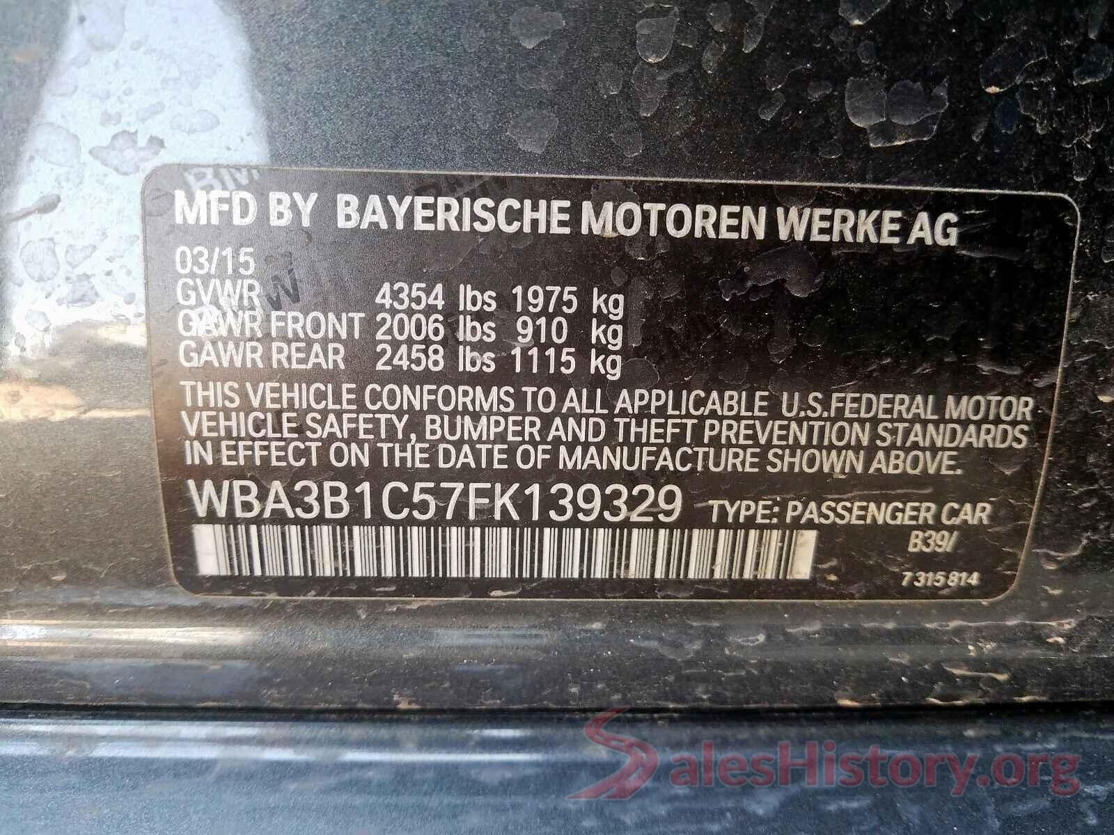 WBA3B1C57FK139329 2015 BMW 3 SERIES