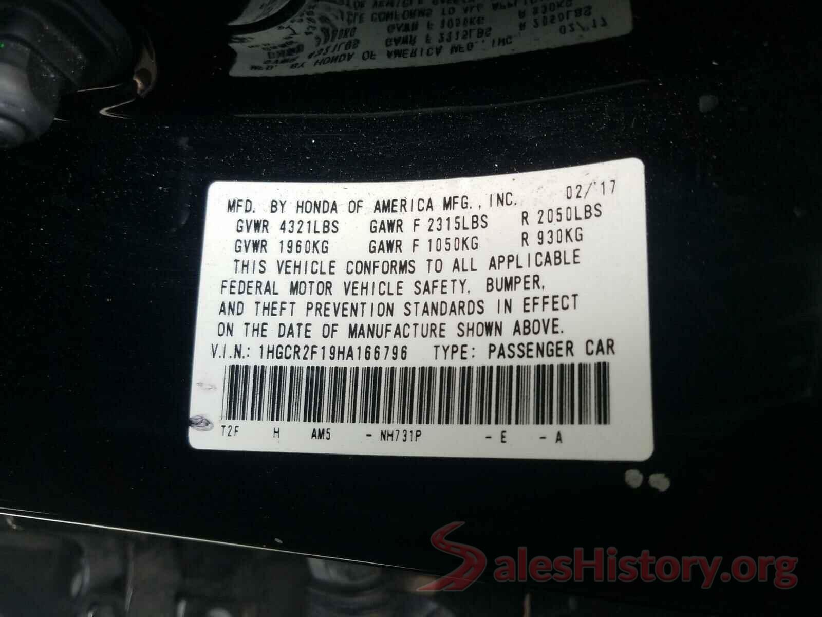 1HGCR2F19HA166796 2017 HONDA ACCORD