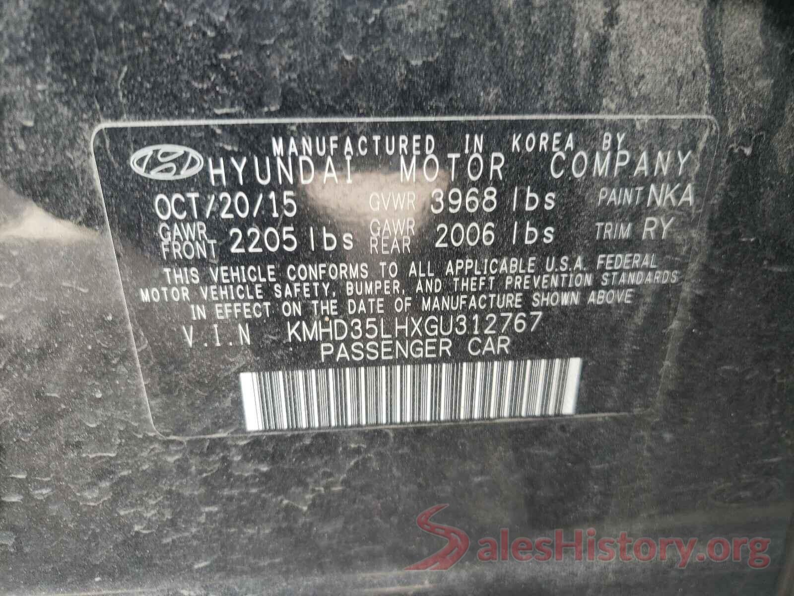 KMHD35LHXGU312767 2016 HYUNDAI ELANTRA