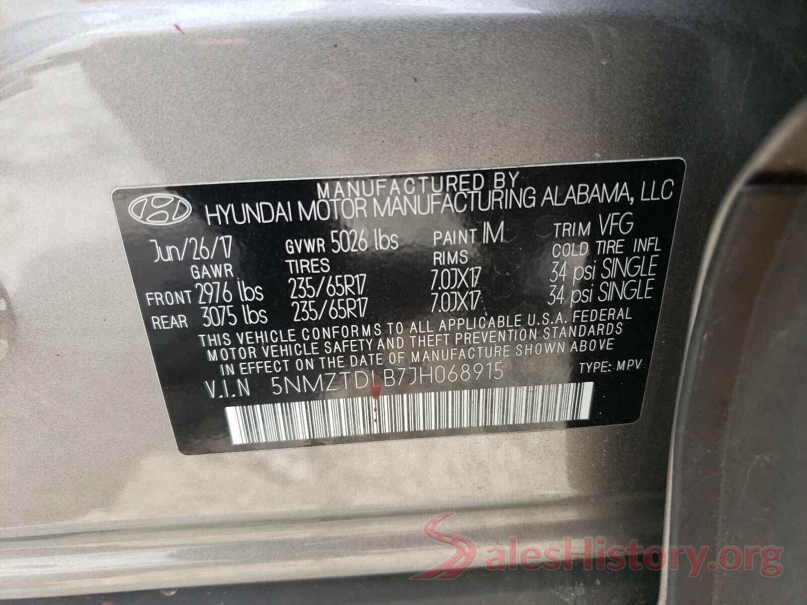 5NMZTDLB7JH068915 2018 HYUNDAI SANTA FE