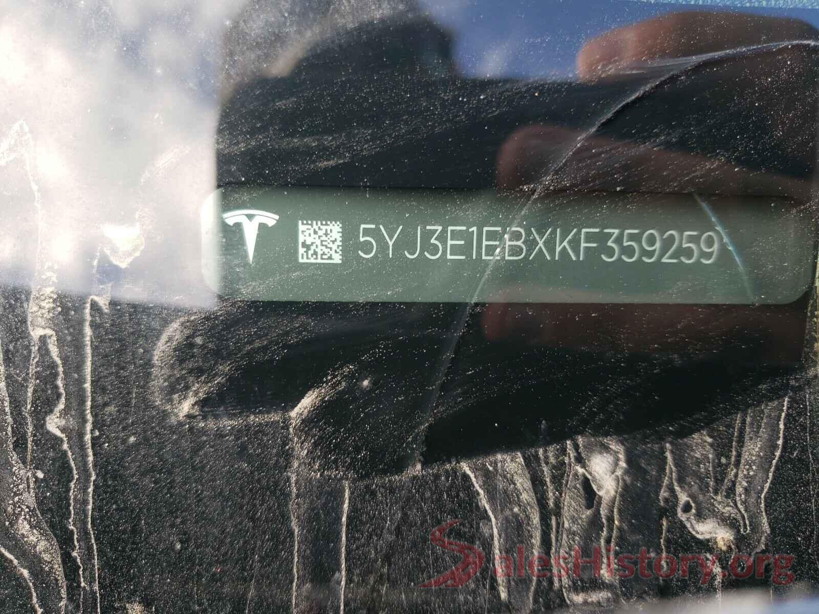 5YJ3E1EBXKF359259 2019 TESLA MODEL 3