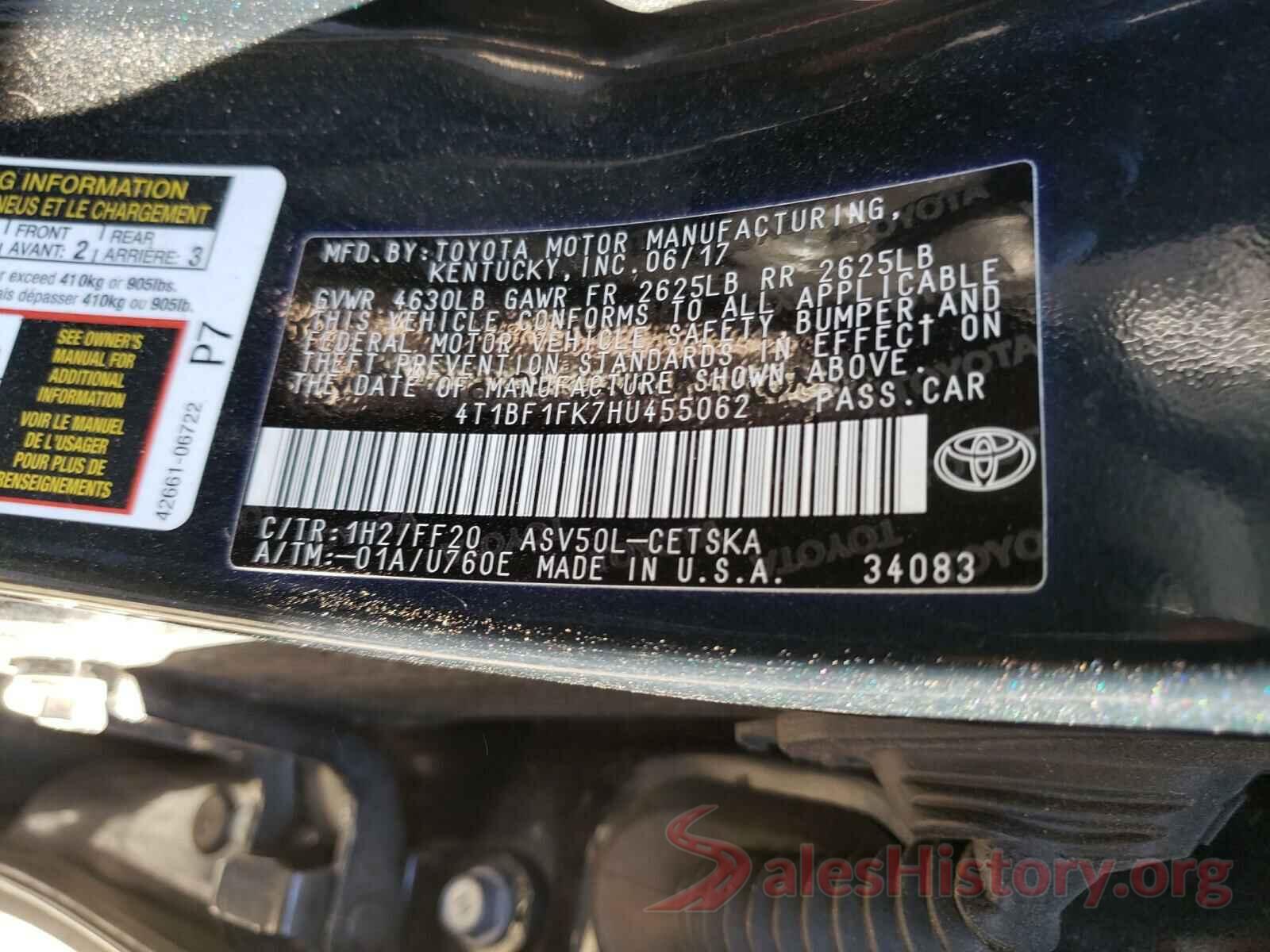 4T1BF1FK7HU455062 2017 TOYOTA CAMRY