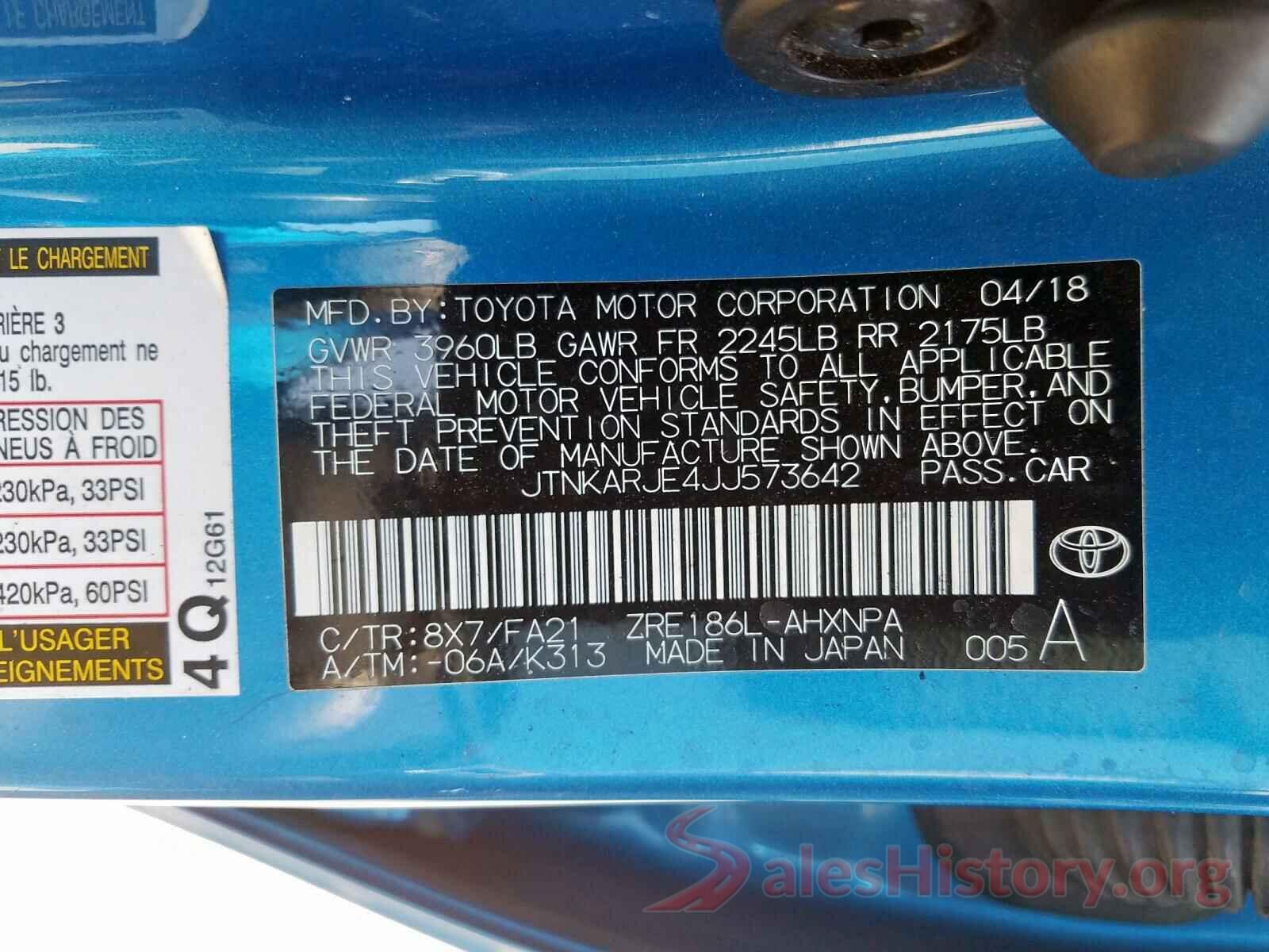 JTNKARJE4JJ573642 2018 TOYOTA COROLLA