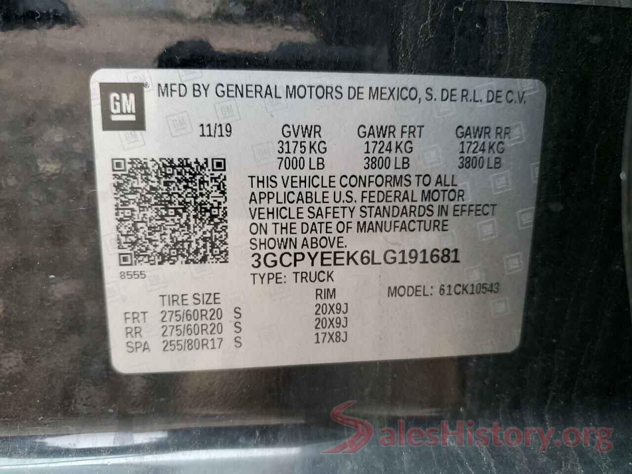 3GCPYEEK6LG191681 2020 CHEVROLET SILVERADO