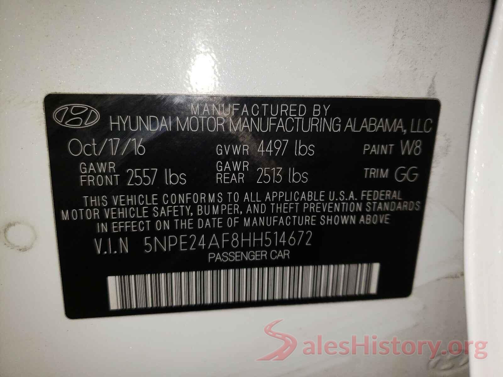 5NPE24AF8HH514672 2017 HYUNDAI SONATA