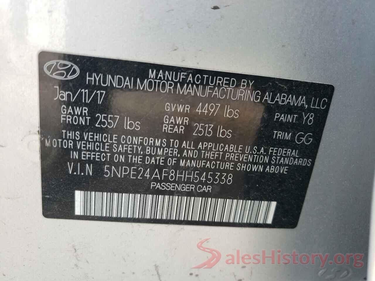 5NPE24AF8HH545338 2017 HYUNDAI SONATA