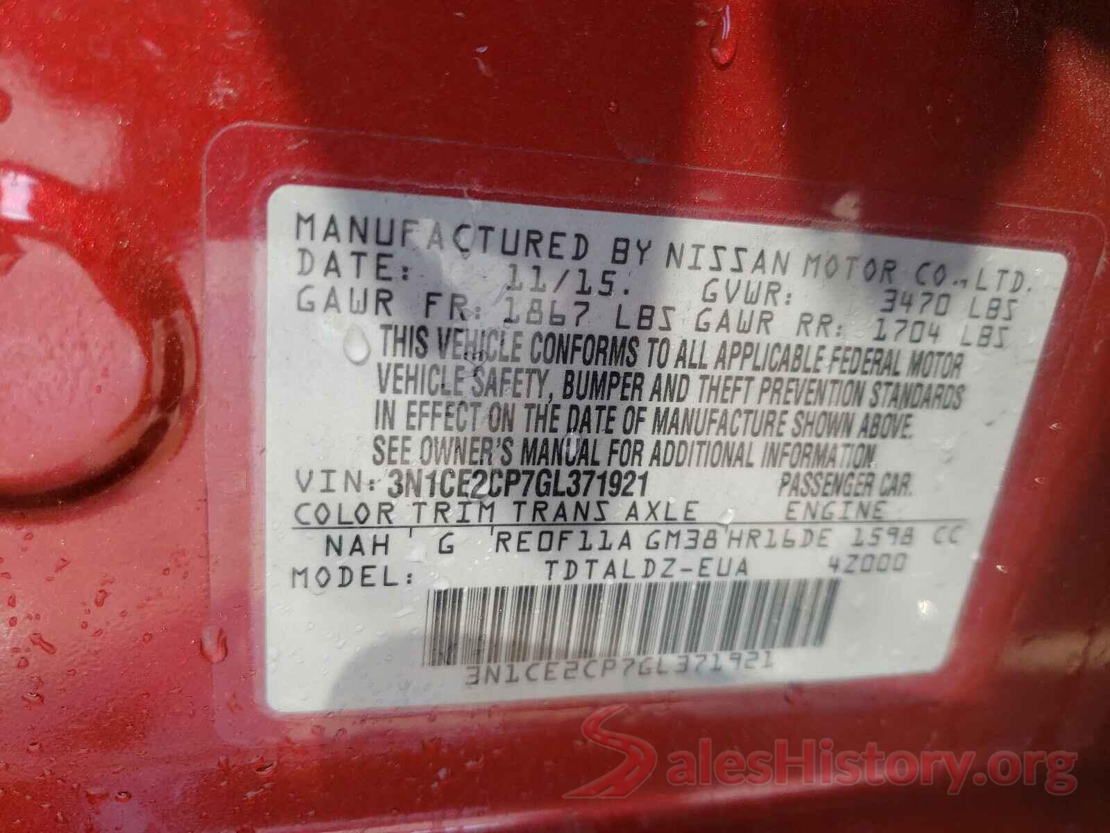 3N1CE2CP7GL371921 2016 NISSAN VERSA