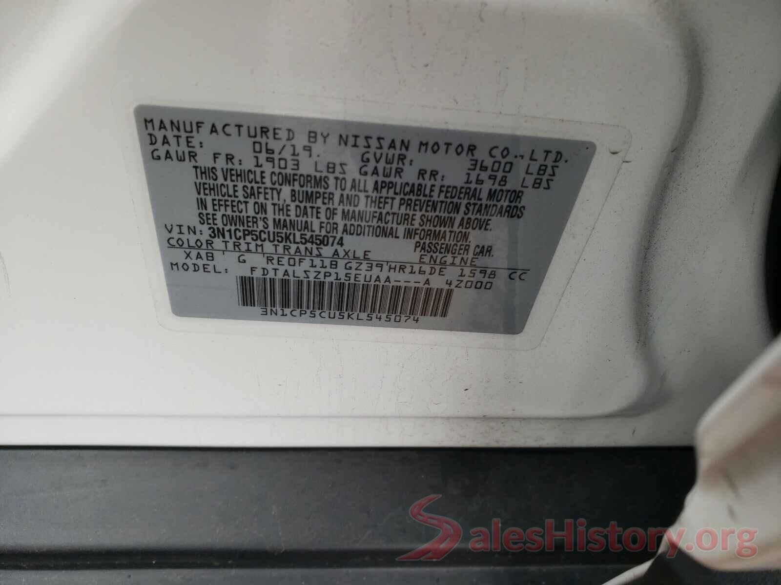 3N1CP5CU5KL545074 2019 NISSAN KICKS