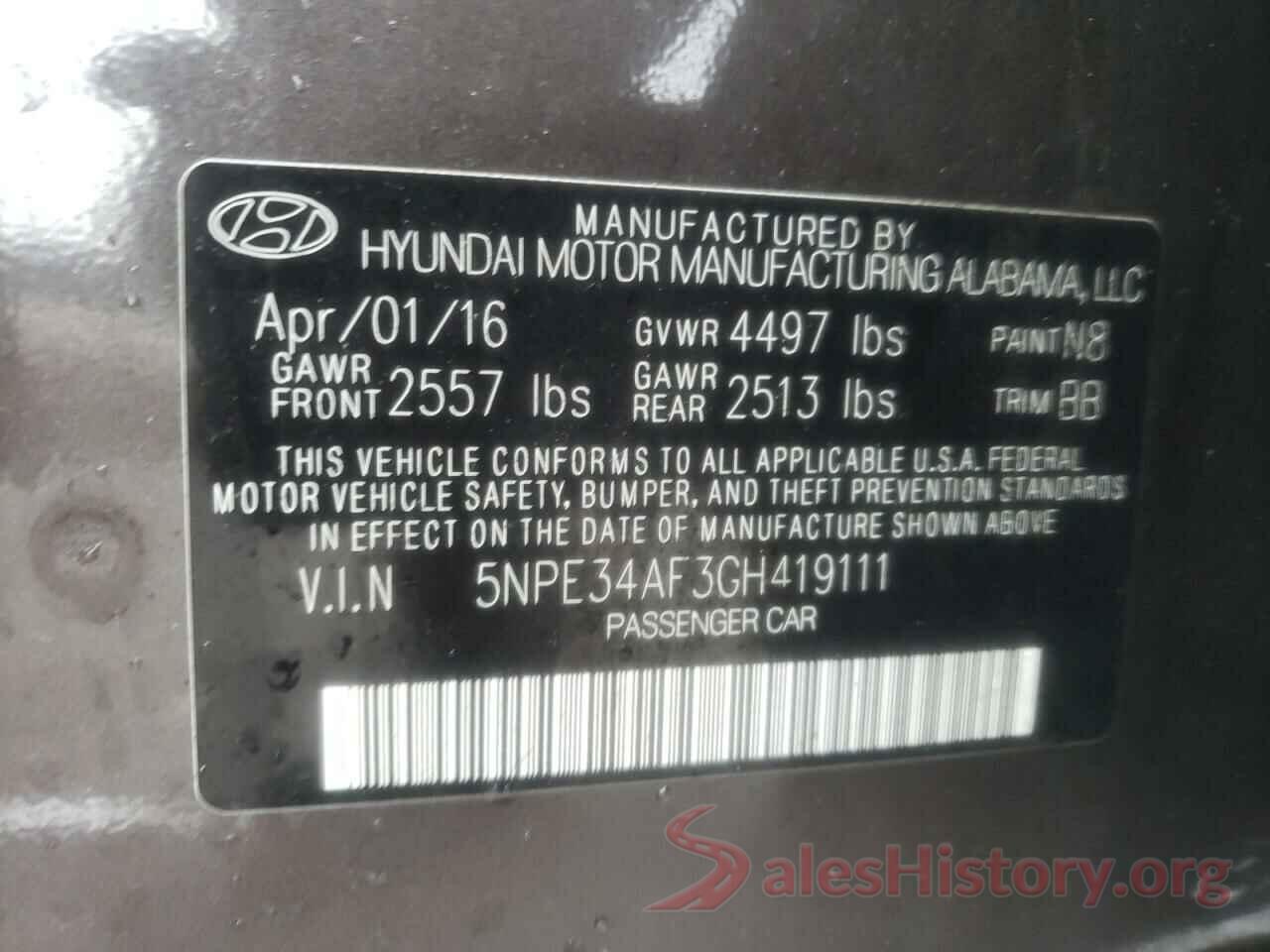 5NPE34AF3GH419111 2016 HYUNDAI SONATA