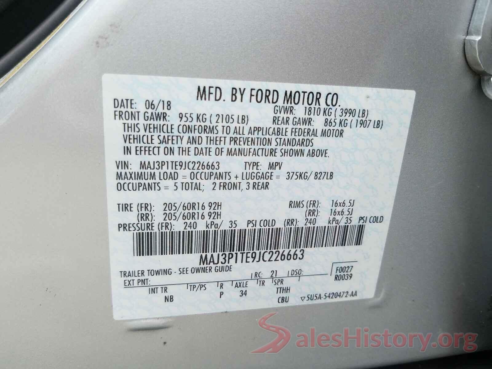 MAJ3P1TE9JC226663 2018 FORD ALL OTHER