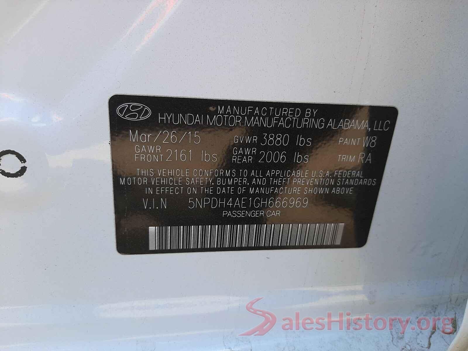 5NPDH4AE1GH666969 2016 HYUNDAI ELANTRA