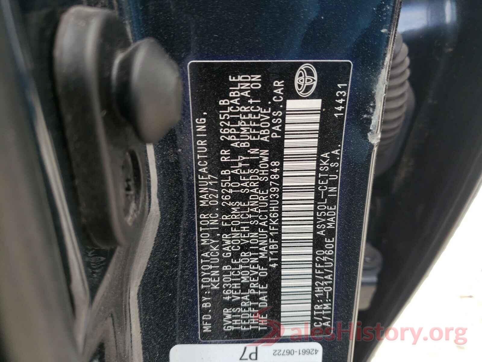 4T1BF1FK6HU397848 2017 TOYOTA CAMRY