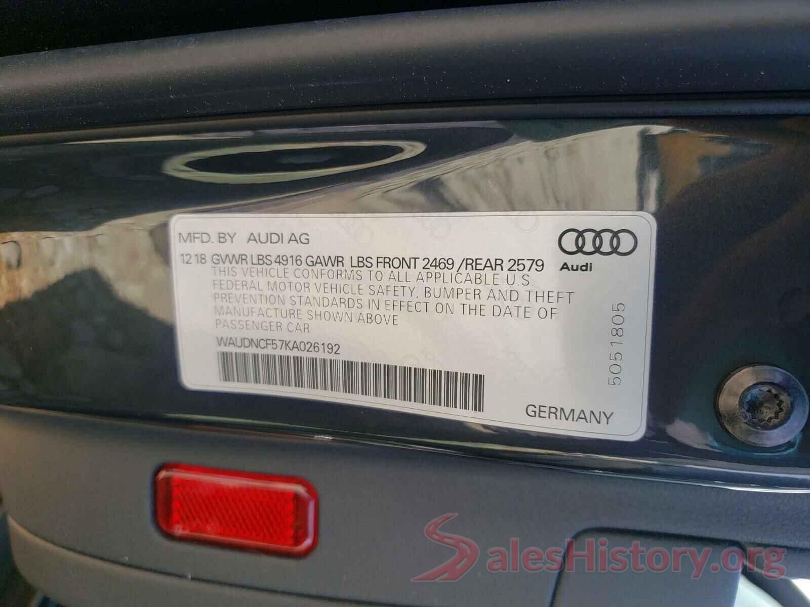 WAUDNCF57KA026192 2019 AUDI A5