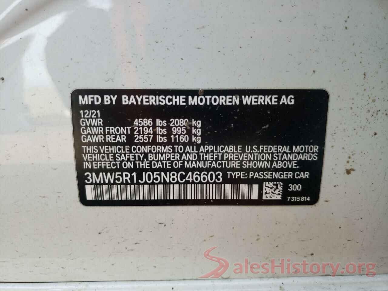 3MW5R1J05N8C46603 2022 BMW 3 SERIES