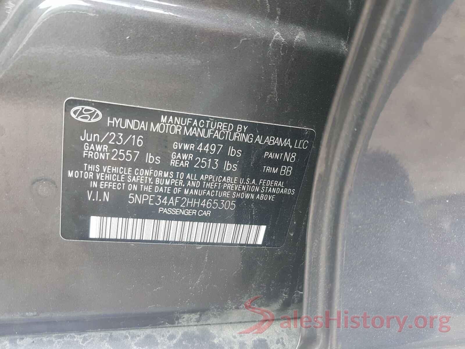 5NPE34AF2HH465305 2017 HYUNDAI SONATA