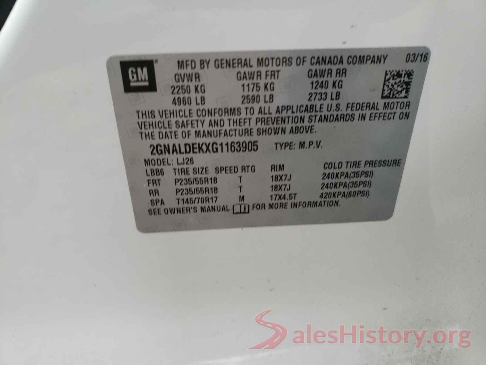 2GNALDEKXG1163905 2016 CHEVROLET EQUINOX