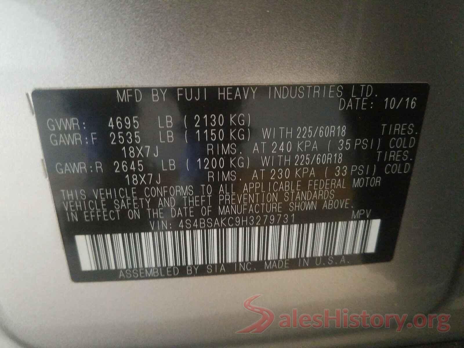 4S4BSAKC9H3279731 2017 SUBARU OUTBACK