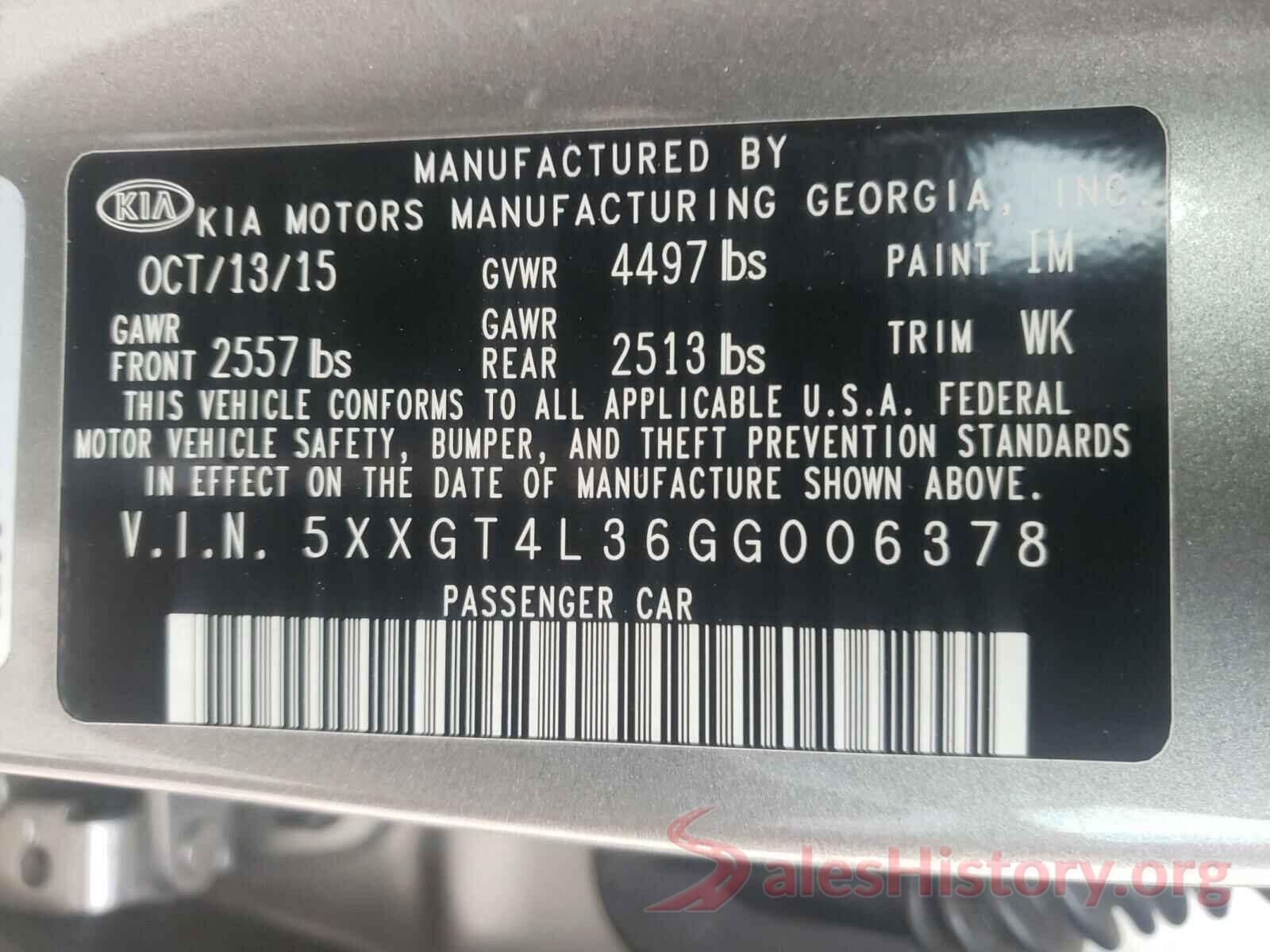 5XXGT4L36GG006378 2016 KIA OPTIMA