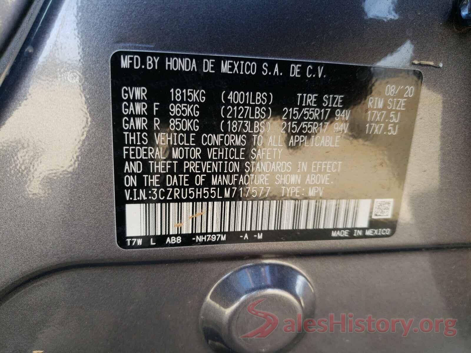 3CZRU5H55LM717577 2020 HONDA HR-V