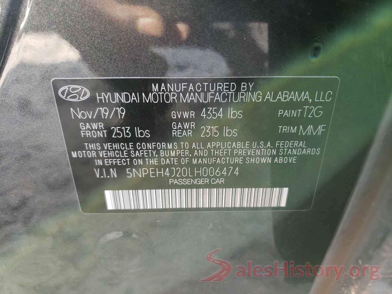 5NPEH4J20LH006474 2020 HYUNDAI SONATA