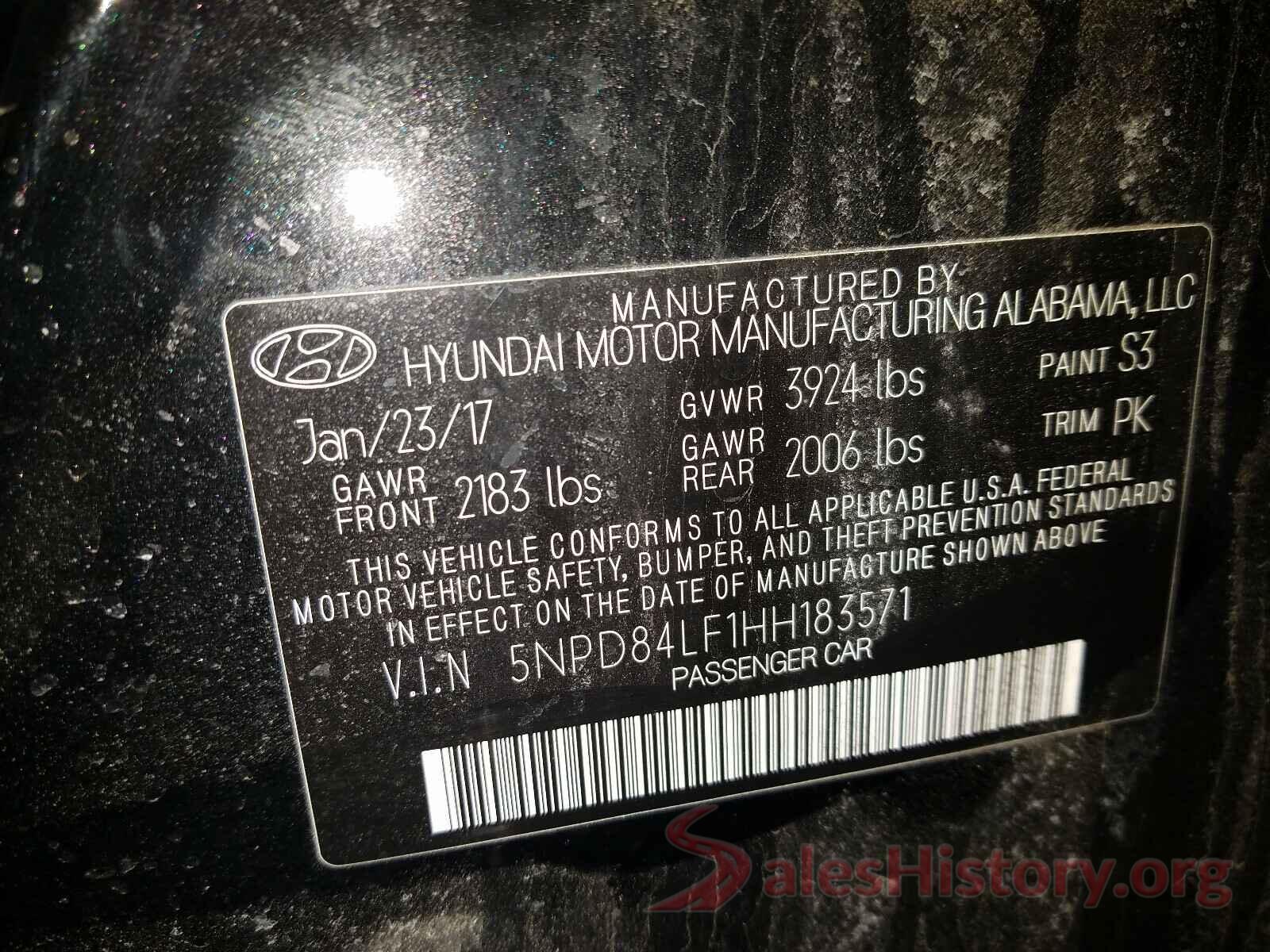 5NPD84LF1HH183571 2017 HYUNDAI ELANTRA