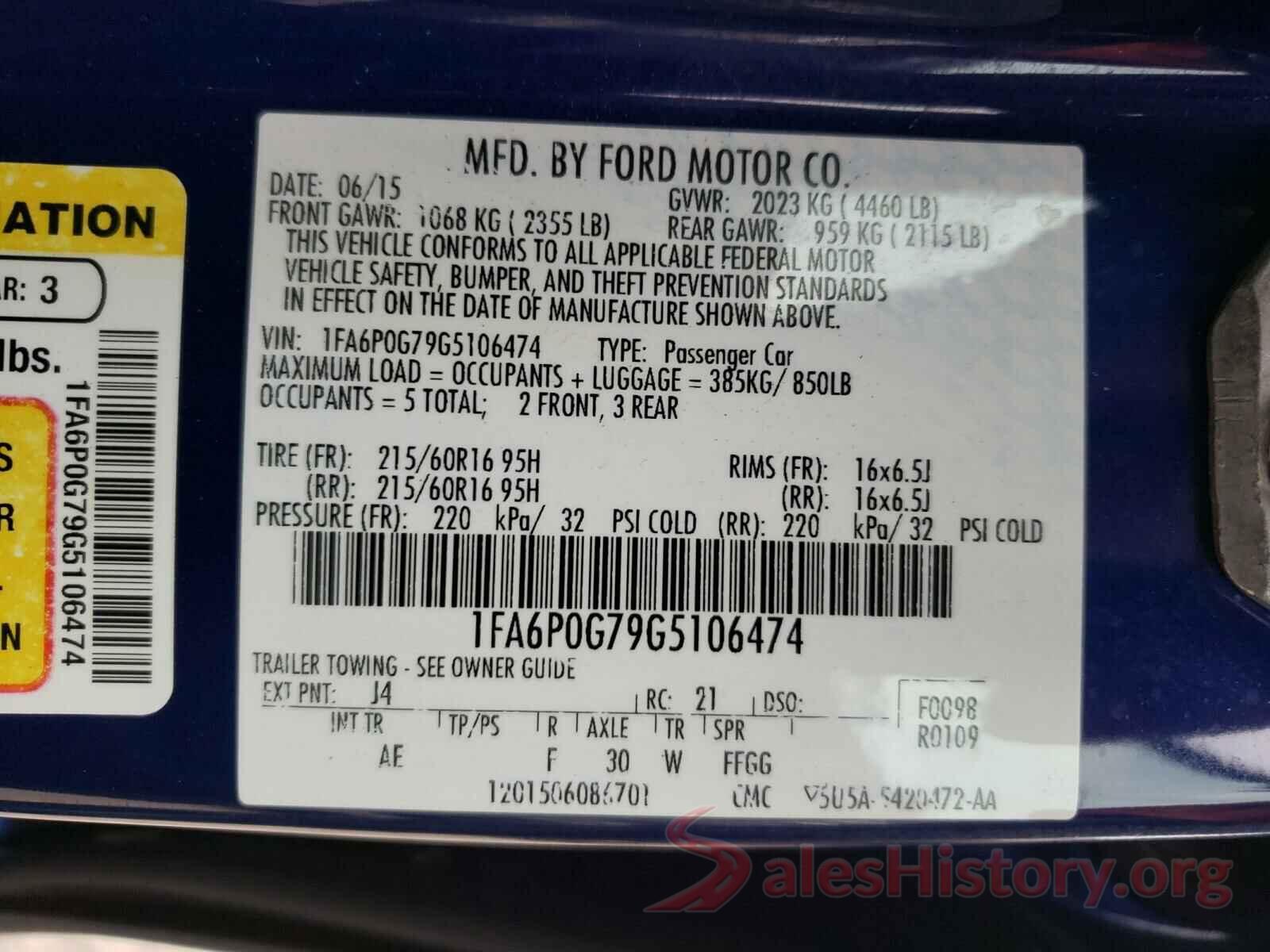 1FA6P0G79G5106474 2016 FORD FUSION