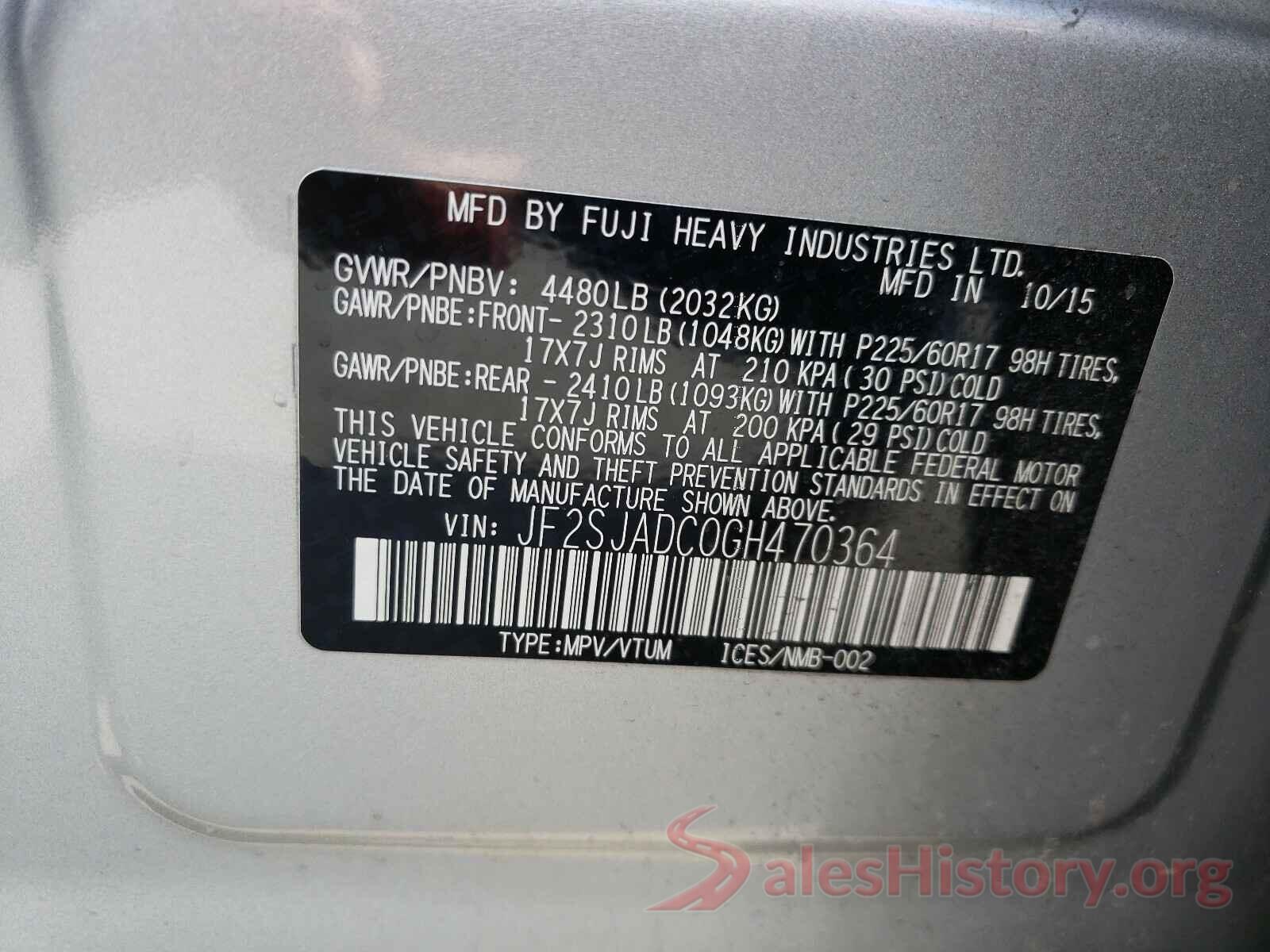 JF2SJADC0GH470364 2016 SUBARU FORESTER