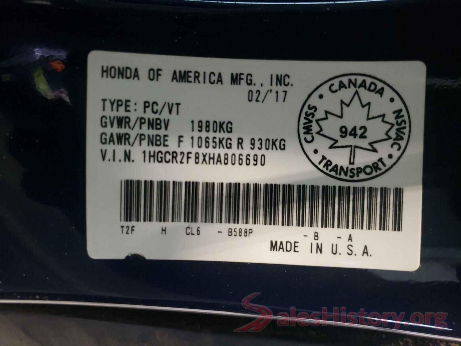 1HGCR2F8XHA806690 2017 HONDA ACCORD