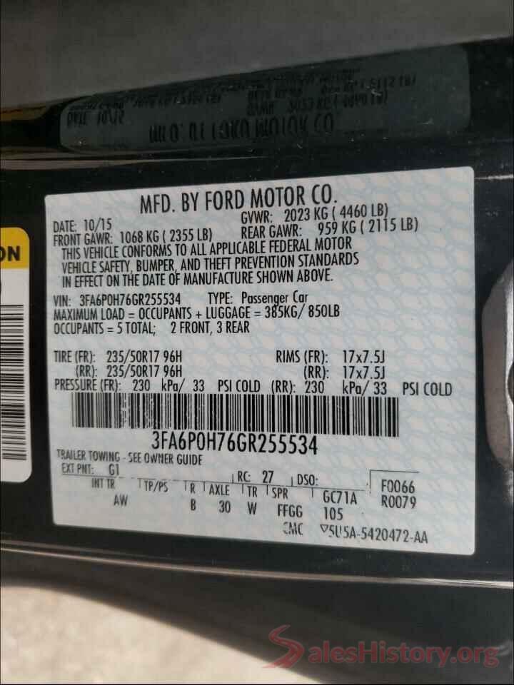 3FA6P0H76GR255534 2016 FORD FUSION