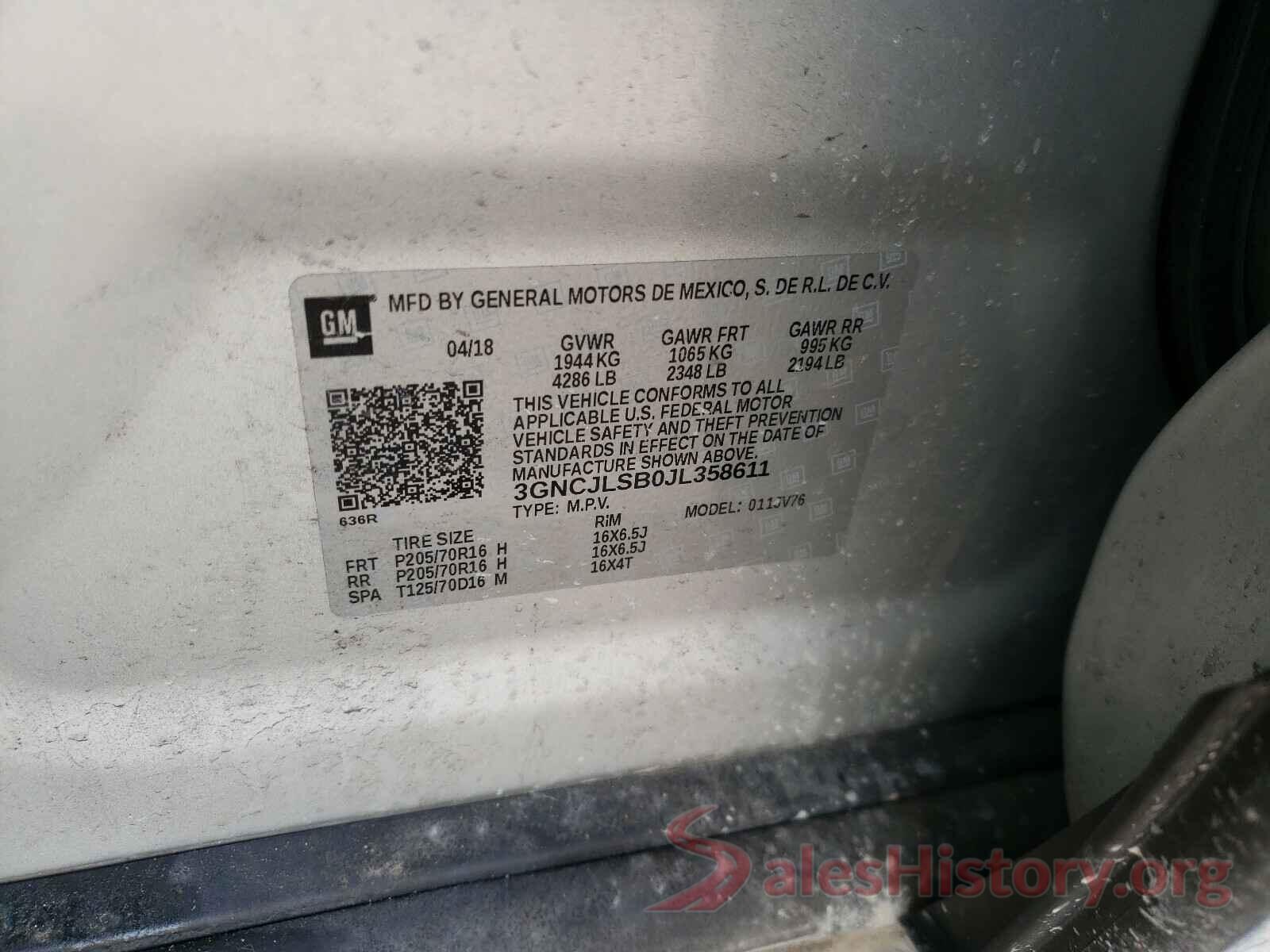 3GNCJLSB0JL358611 2018 CHEVROLET TRAX