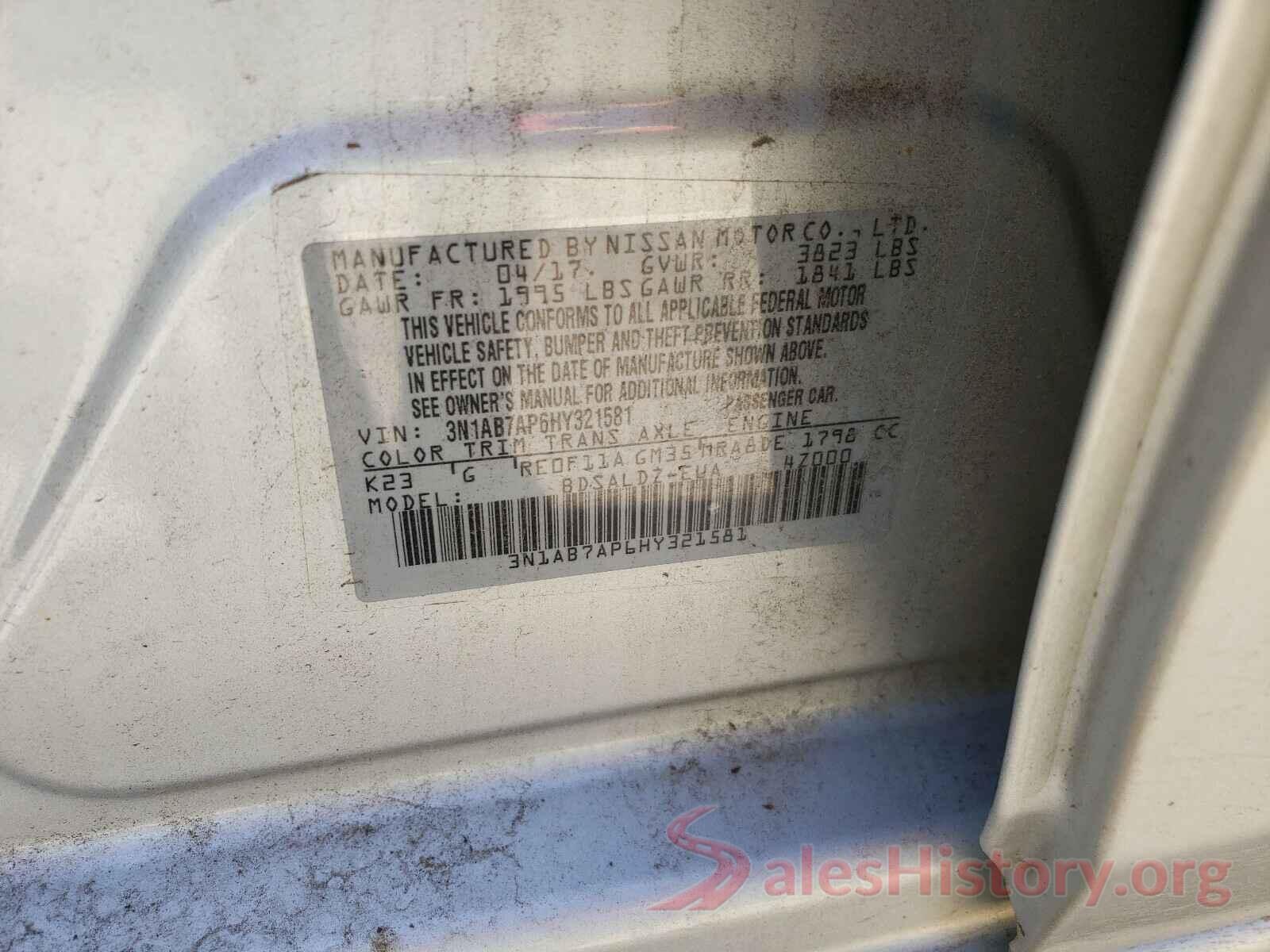 3N1AB7AP6HY321581 2017 NISSAN SENTRA