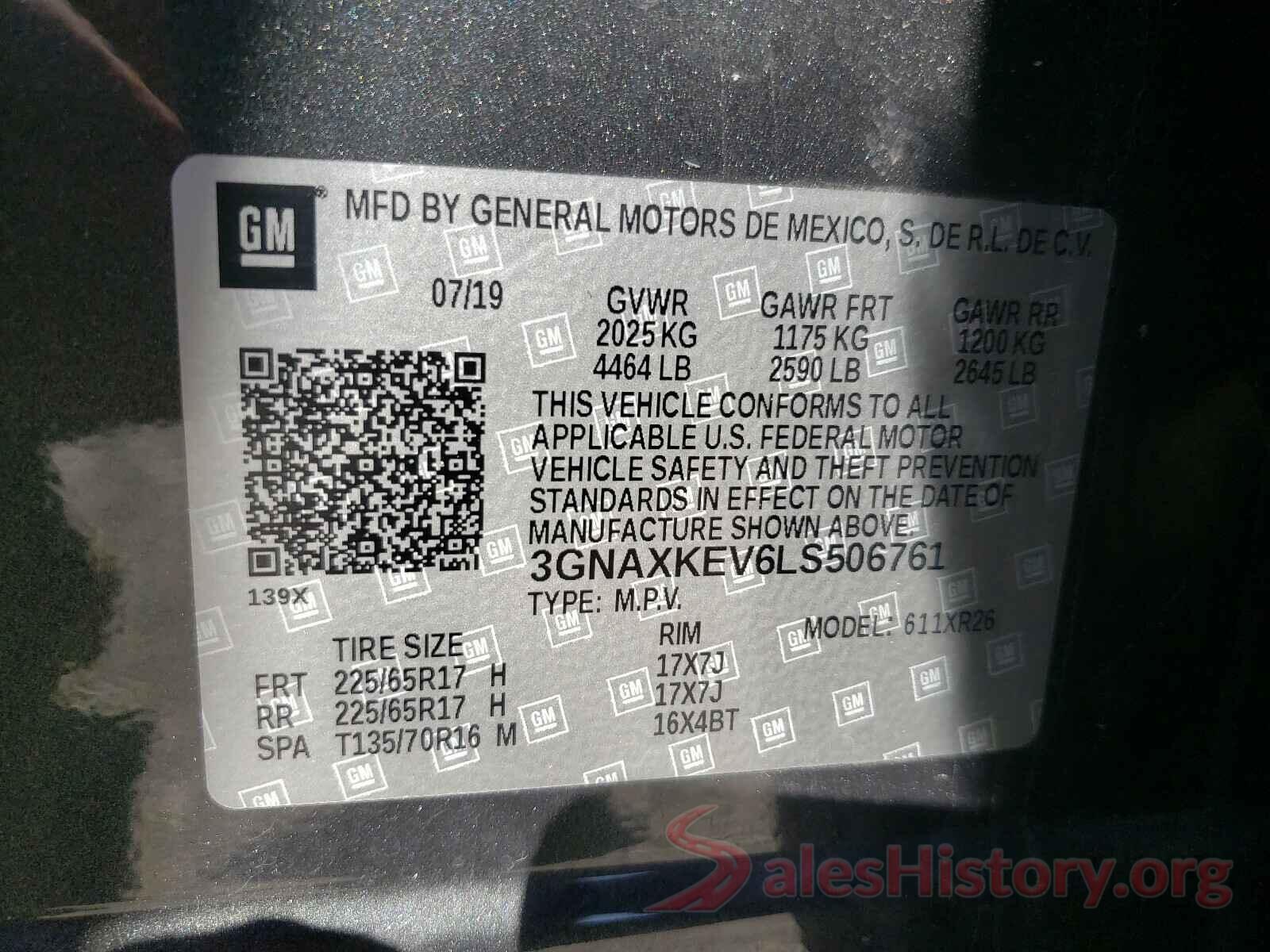 3GNAXKEV6LS506761 2020 CHEVROLET EQUINOX