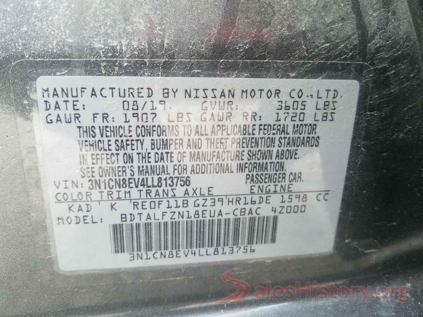 3N1CN8EV4LL813756 2020 NISSAN VERSA