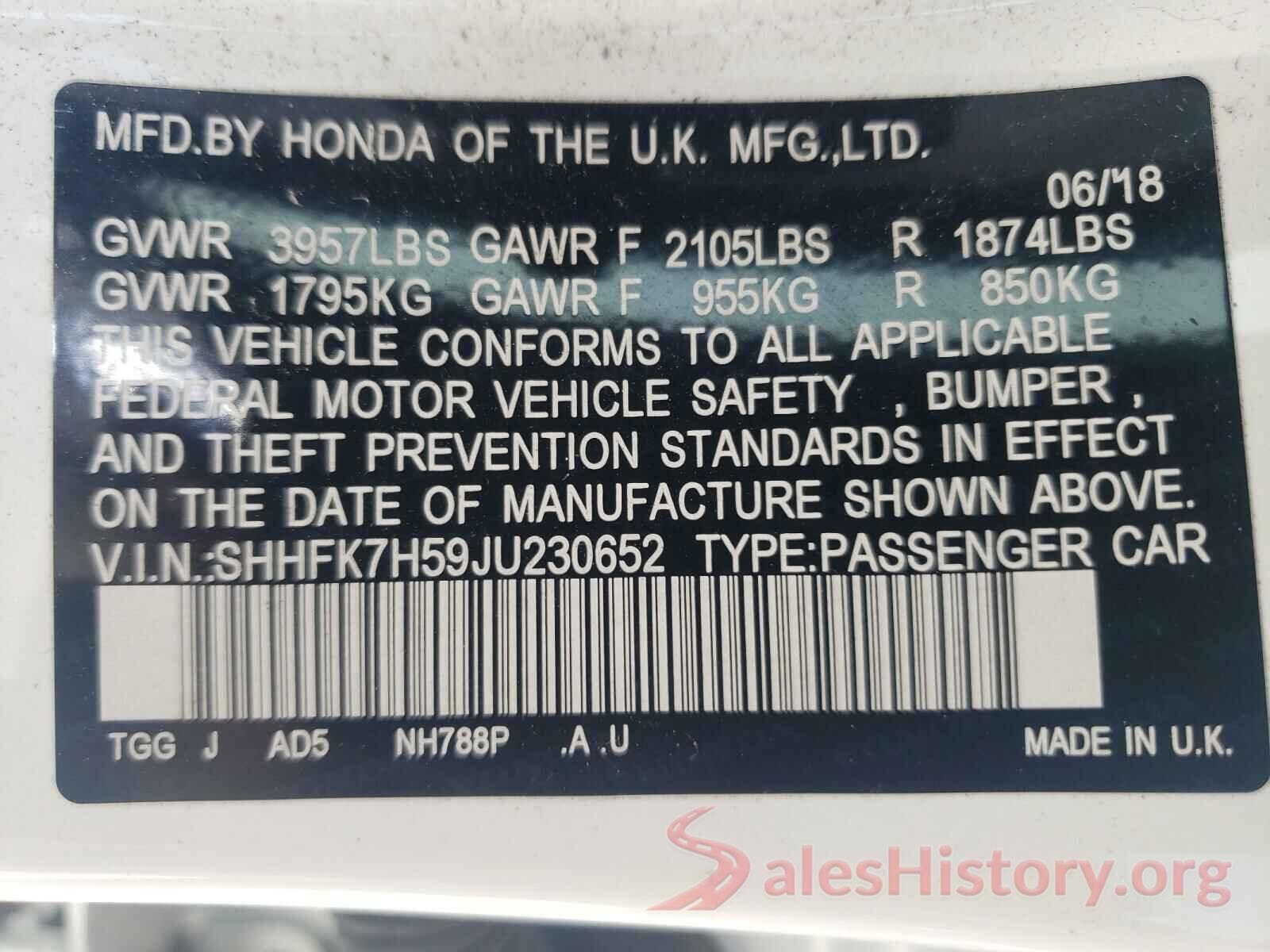 SHHFK7H59JU230652 2018 HONDA CIVIC