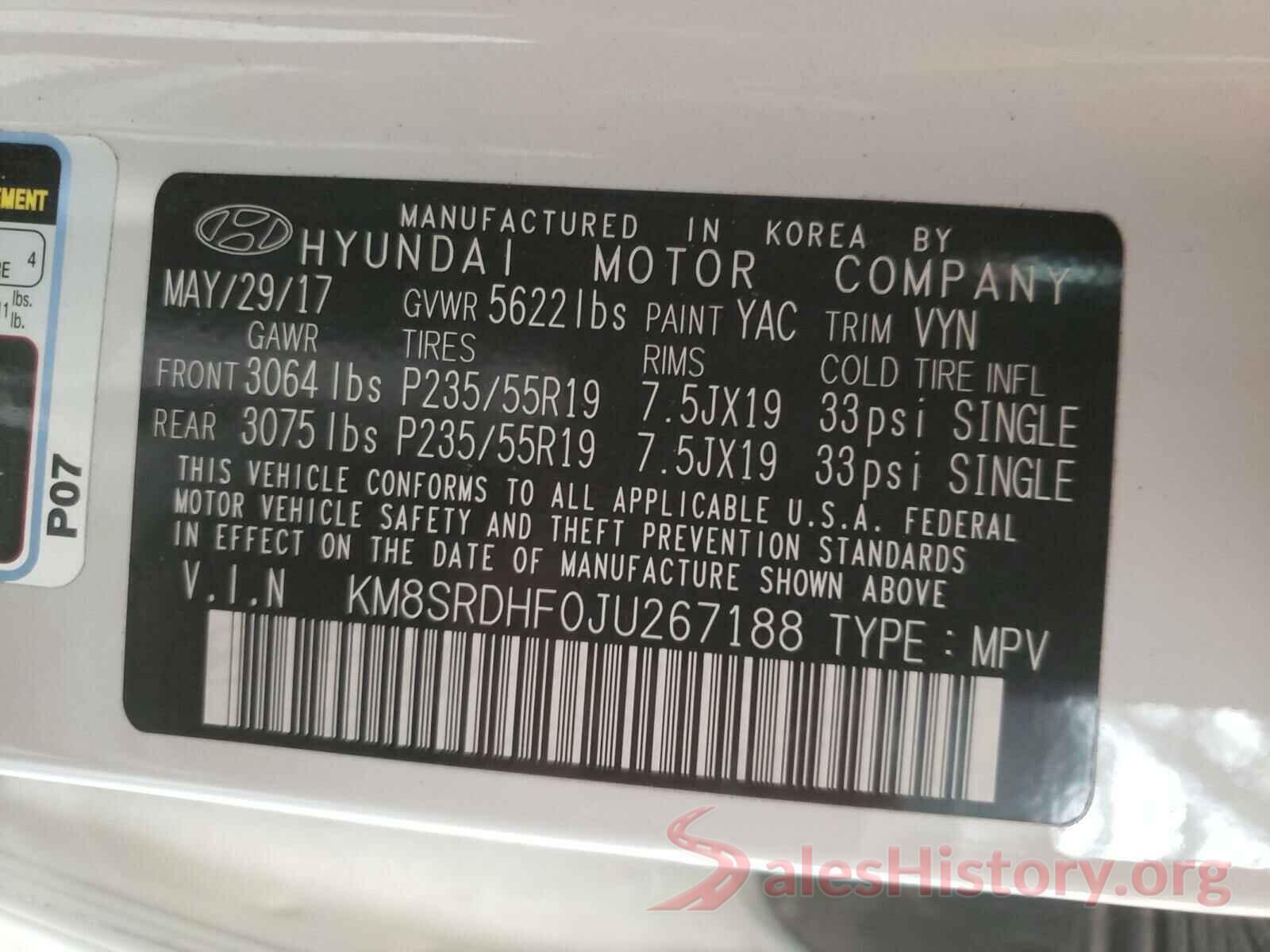 KM8SRDHF0JU267188 2018 HYUNDAI SANTA FE