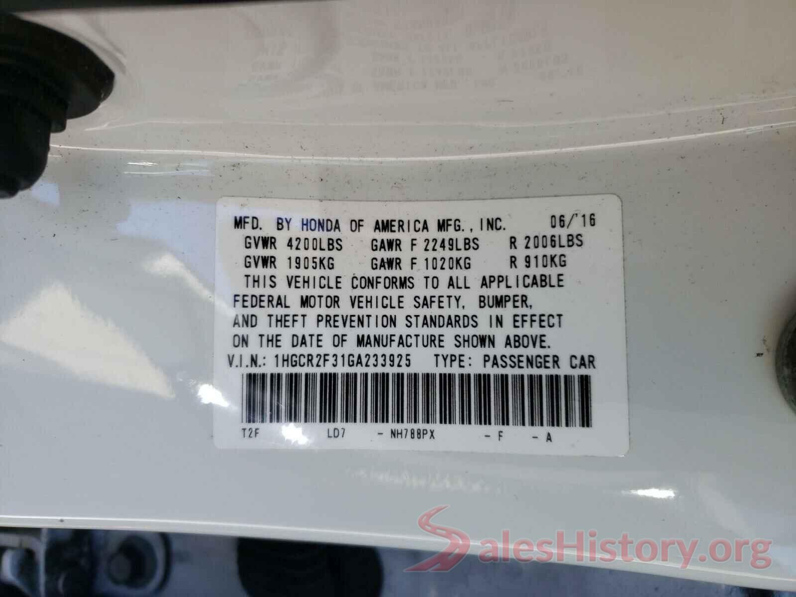 1HGCR2F31GA233925 2016 HONDA ACCORD