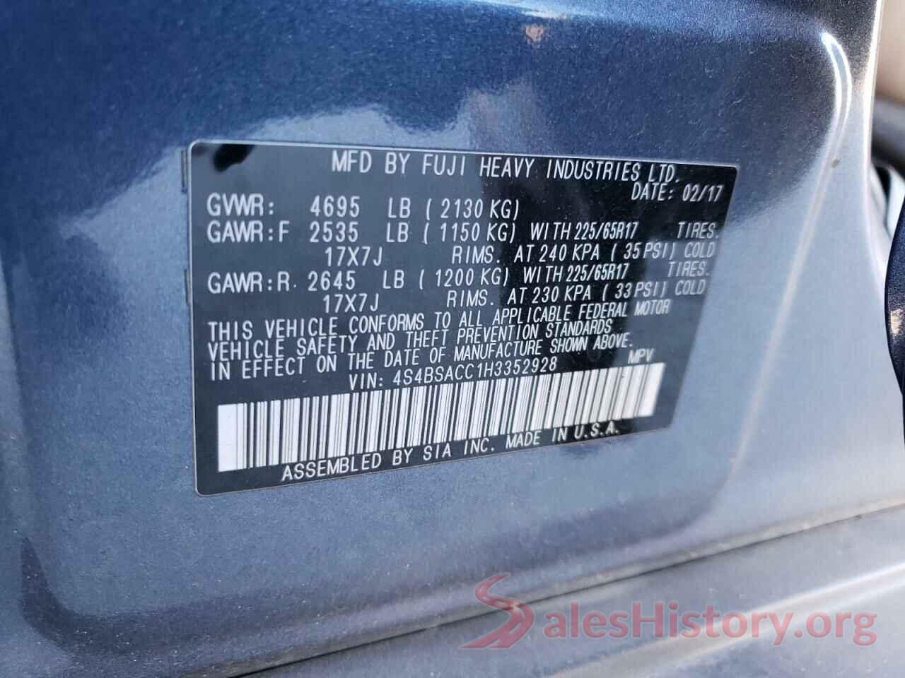 4S4BSACC1H3352928 2017 SUBARU OUTBACK