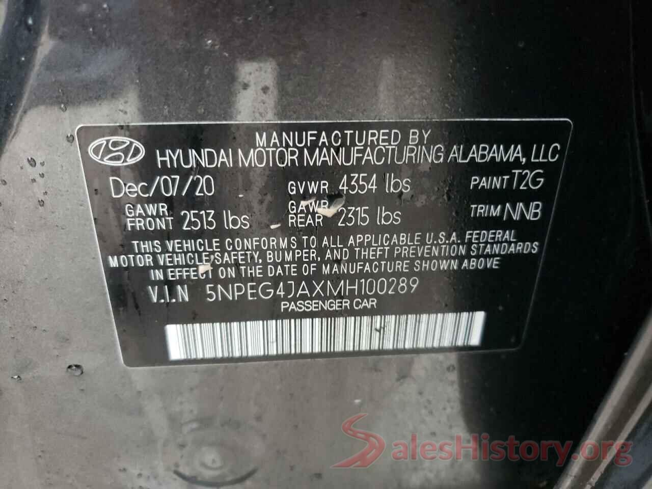 5NPEG4JAXMH100289 2021 HYUNDAI SONATA