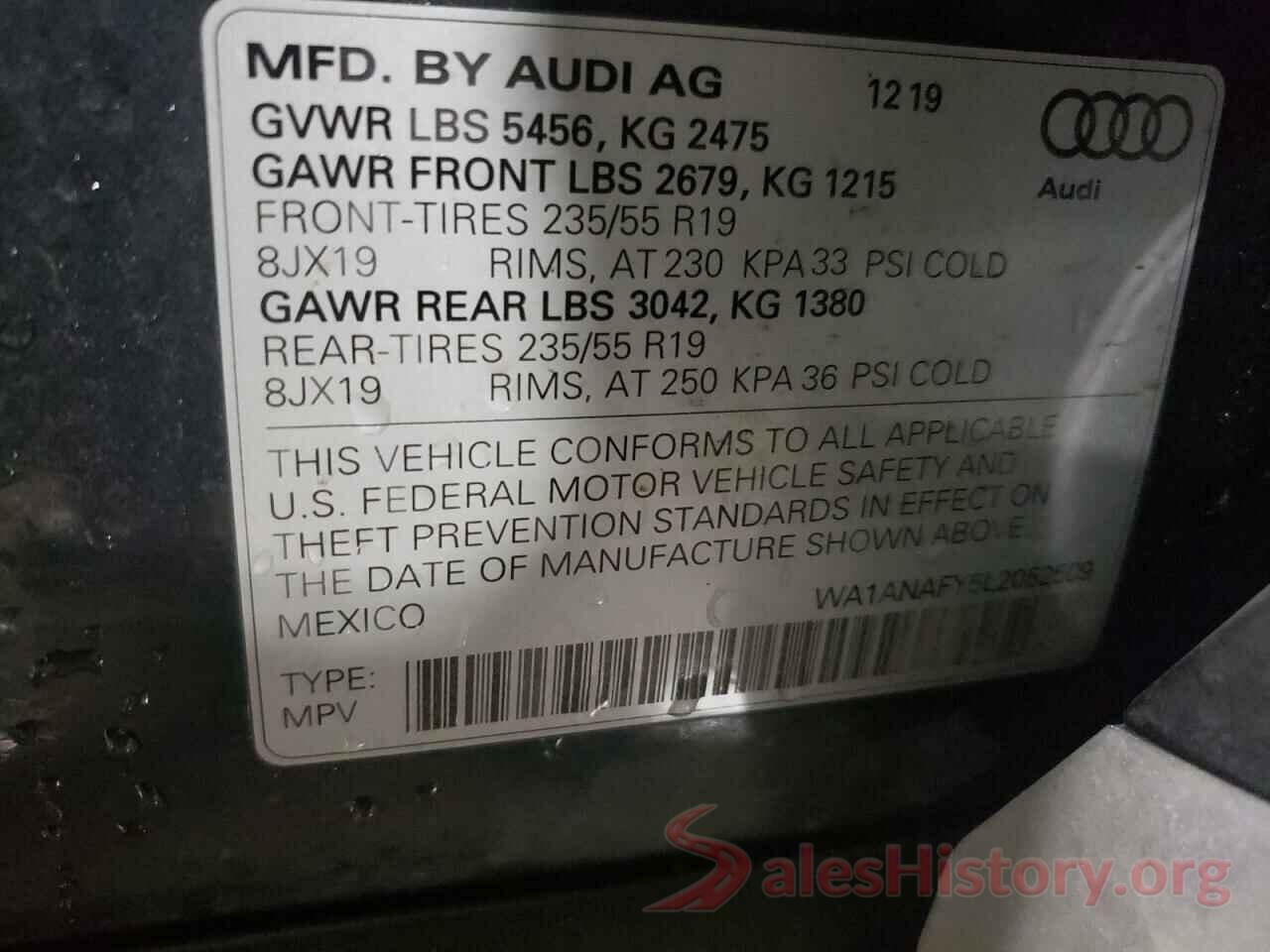 WA1ANAFY5L2052509 2020 AUDI Q5