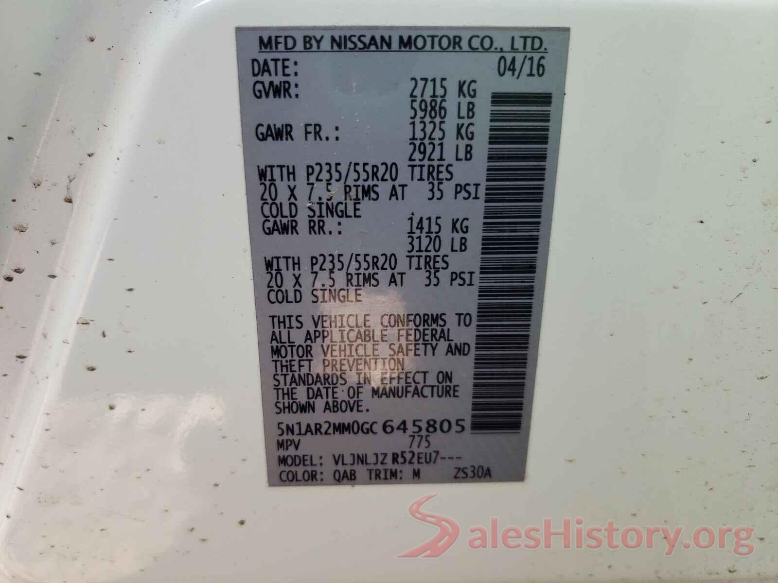 5N1AR2MM0GC645805 2016 NISSAN PATHFINDER