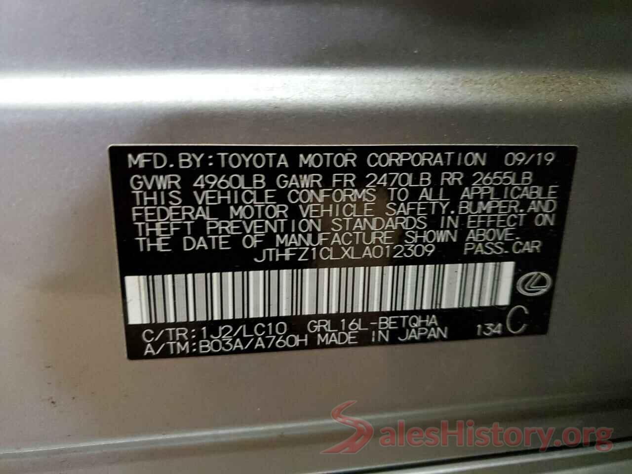 JTHFZ1CLXLA012309 2020 LEXUS GS350