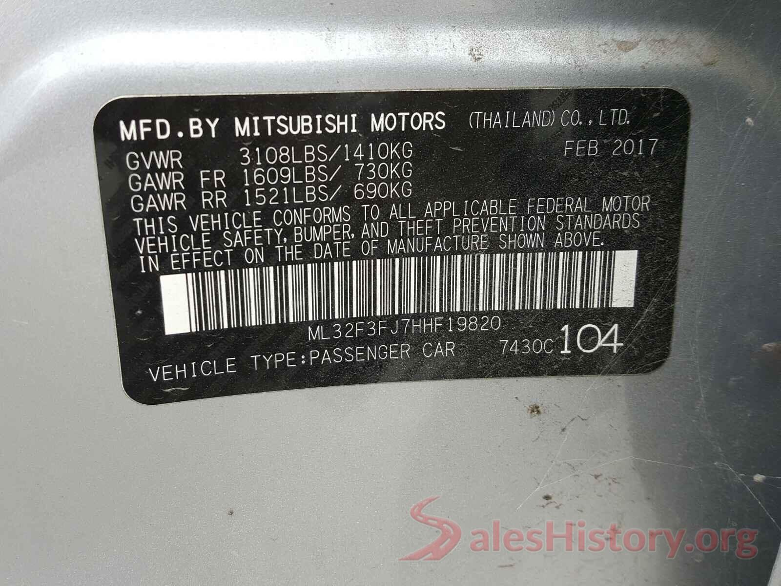 ML32F3FJ7HHF19820 2017 MITSUBISHI MIRAGE