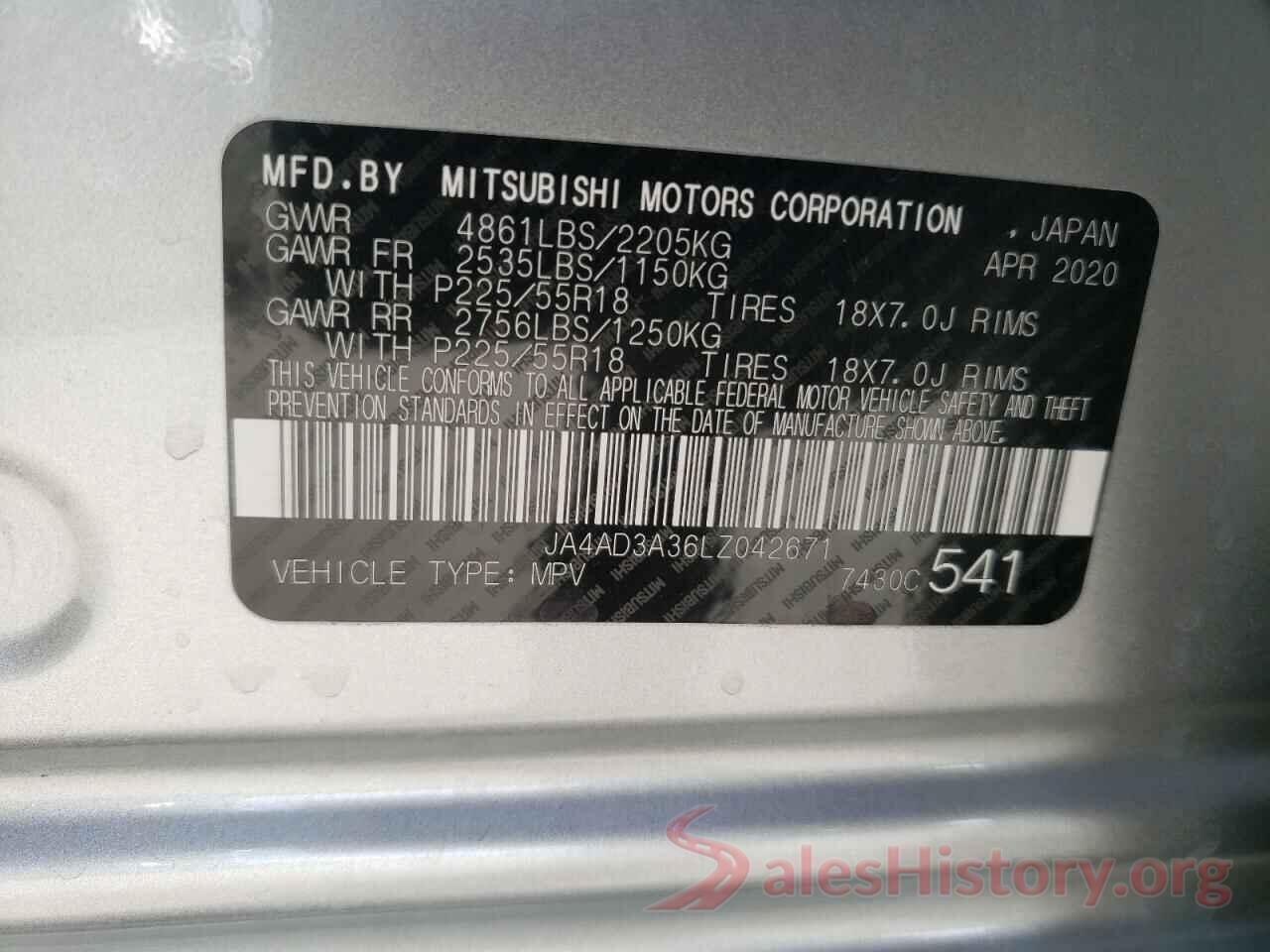 JA4AD3A36LZ042671 2020 MITSUBISHI OUTLANDER