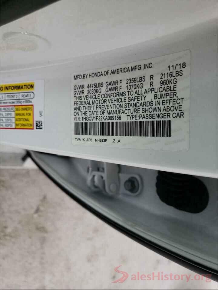 1HGCV1F32KA009156 2019 HONDA ACCORD