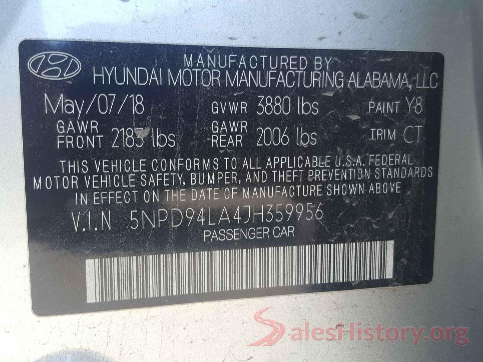 5NPD94LA4JH359956 2018 HYUNDAI ELANTRA