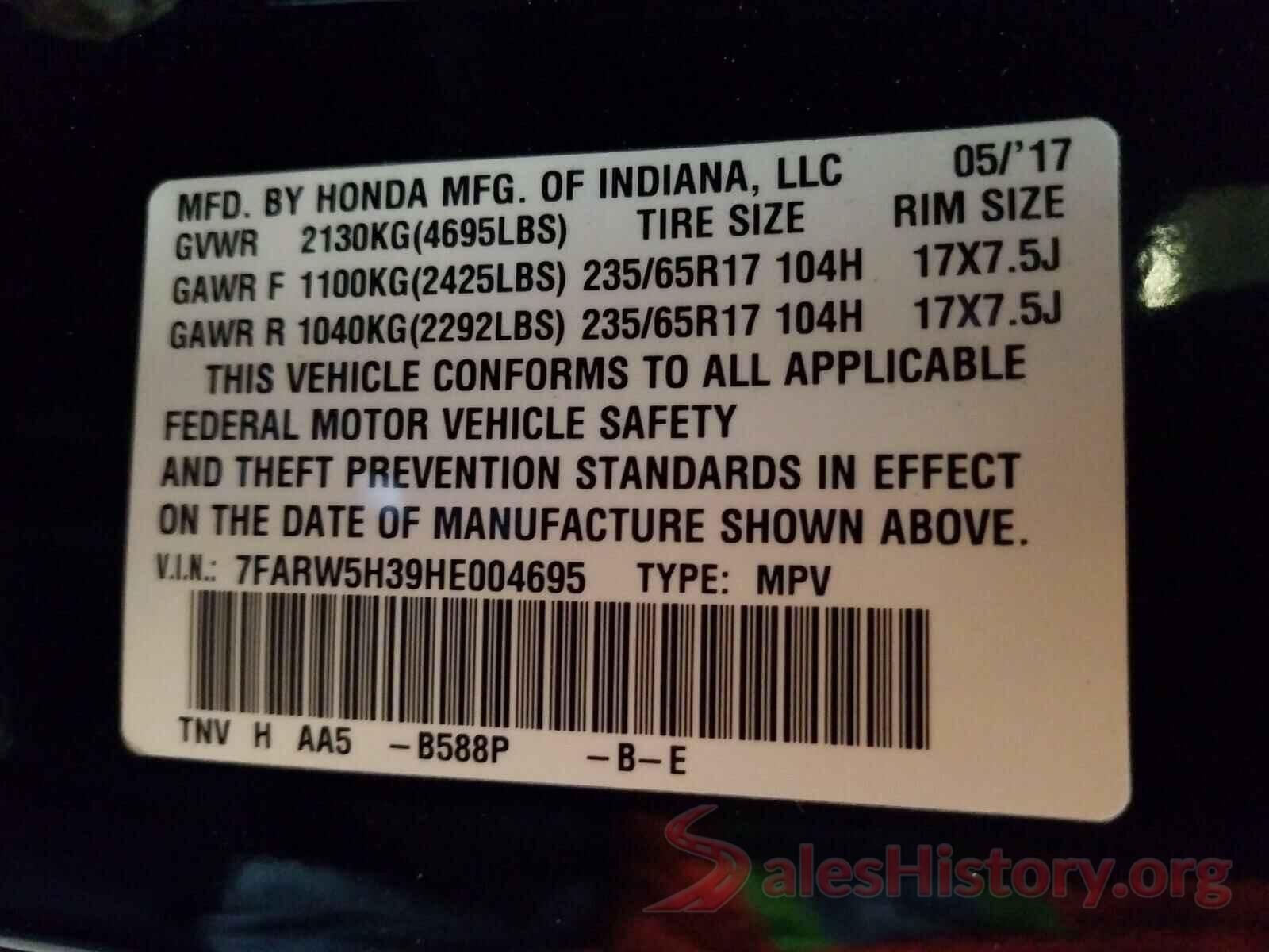 7FARW5H39HE004695 2017 HONDA CRV